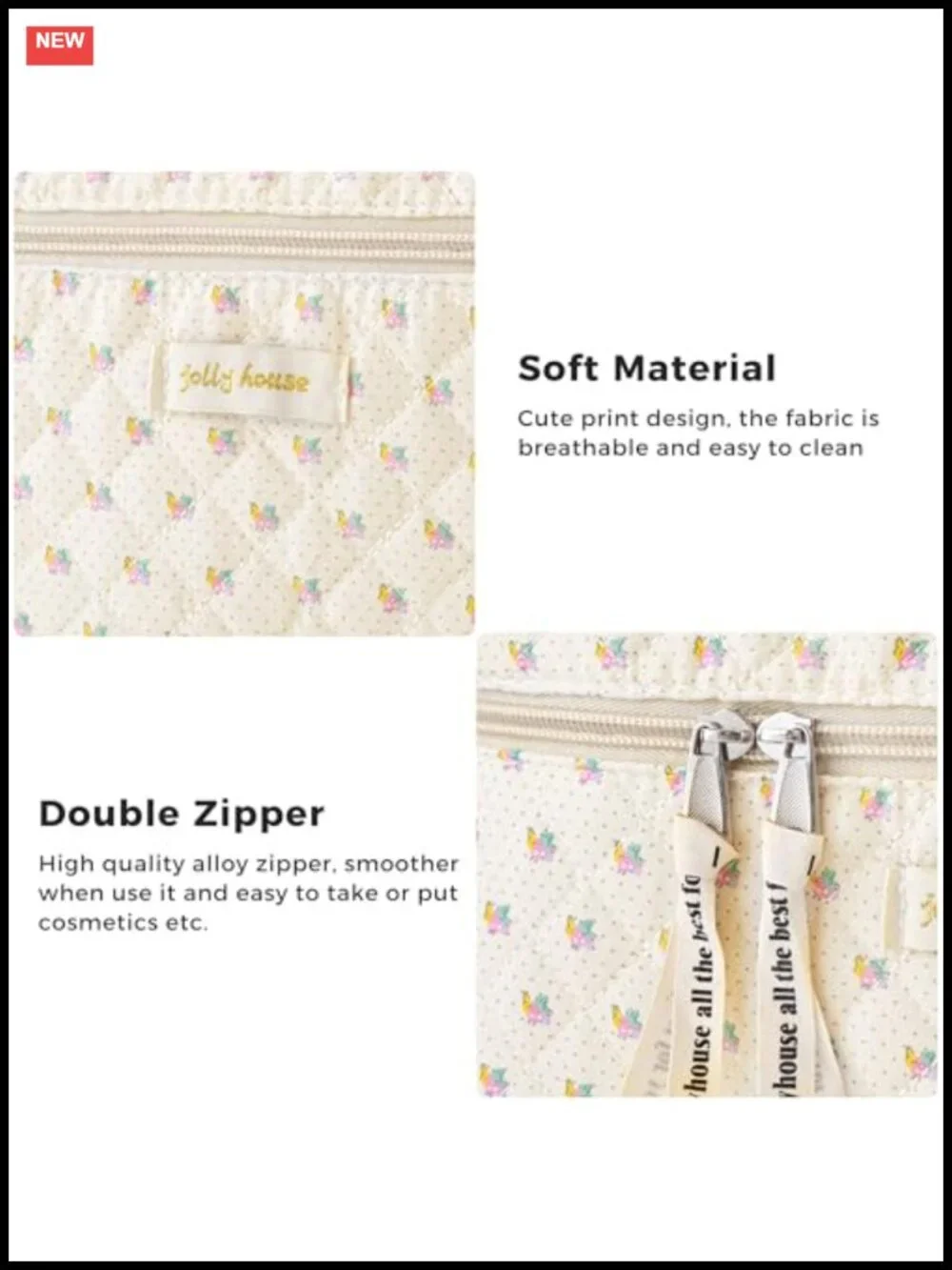 Quilted Cotton Makeup Bag Set of 3 Large Travel Toiletry Organizer Floral